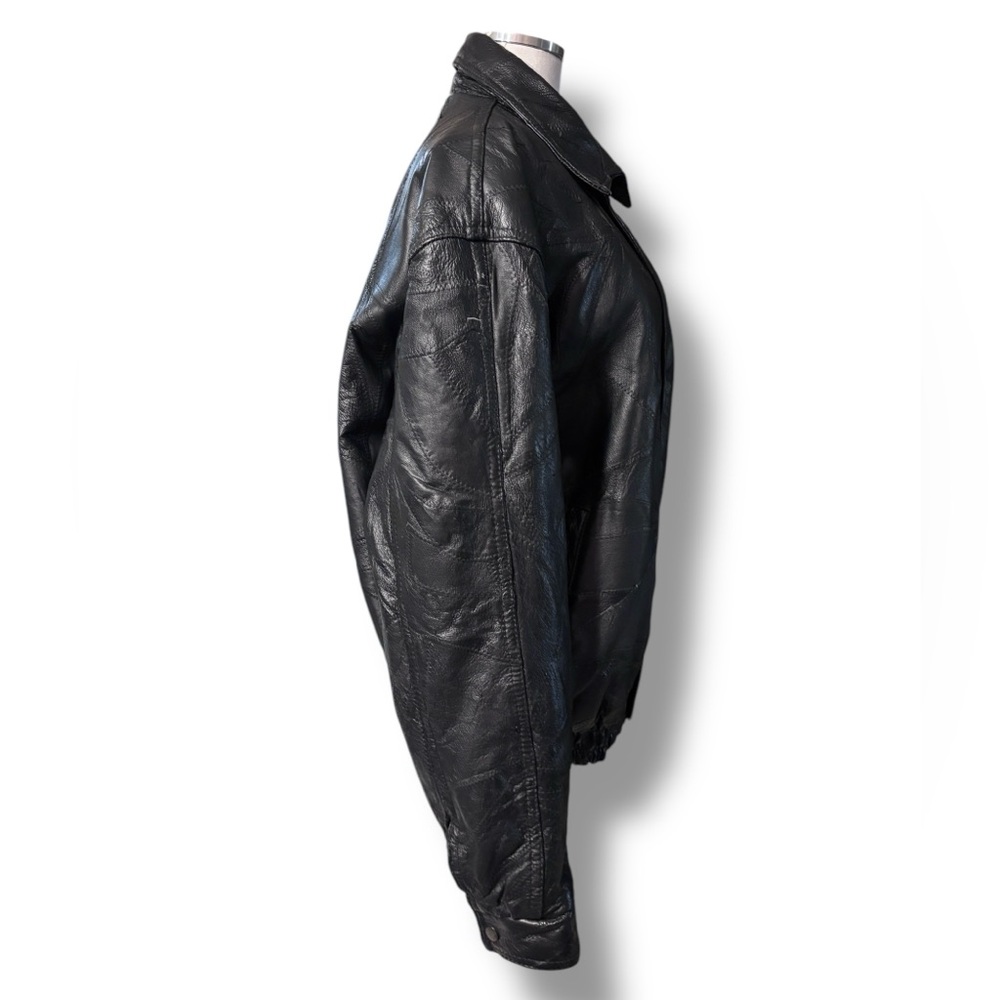 Junction West Black Patchwork Leather Bomber Jack… - image 3